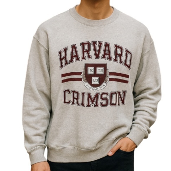 VINTAGE Harvard University Veritas Sheild Crimson Graphic Logo Sweatshirt Size L - Picture 1 of 12